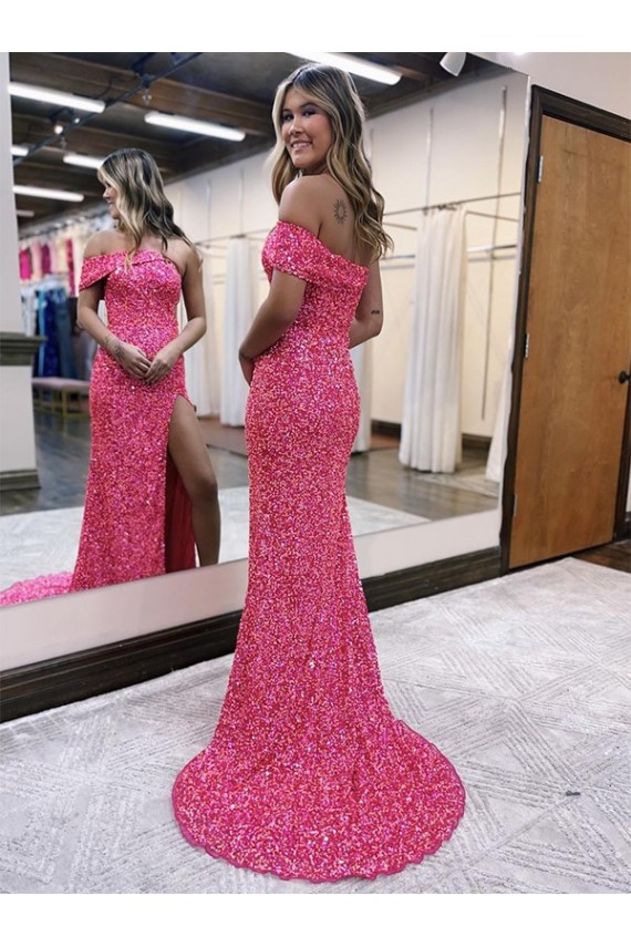 Wholesale Fuchsia Sheath One Shoulder Sweep Train Evening Gown Canada
