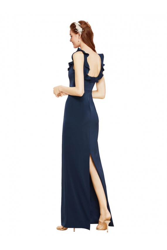 Wholesale Dark Navy Sheath Scoop Neck Long Stretch Crepe Prom Dress Canada