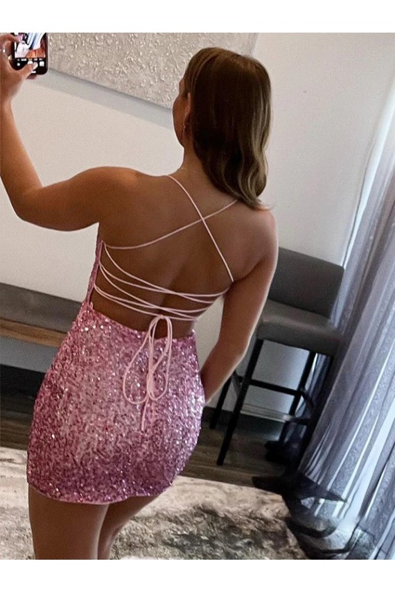 Wholesale Hot Pink Sheath Spaghetti Straps Short Prom Dress Canada
