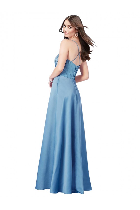 Wholesale Open Back Sky Blue Sheath Square Neck Long Prom Dress Canada