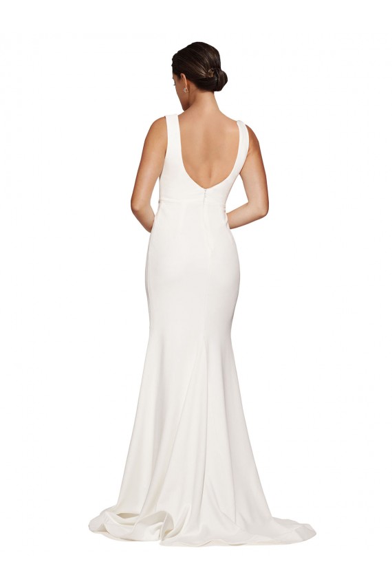 Wholesale Low Back Ivory Sheath Square Neck Sweep Train Prom Dress Canada