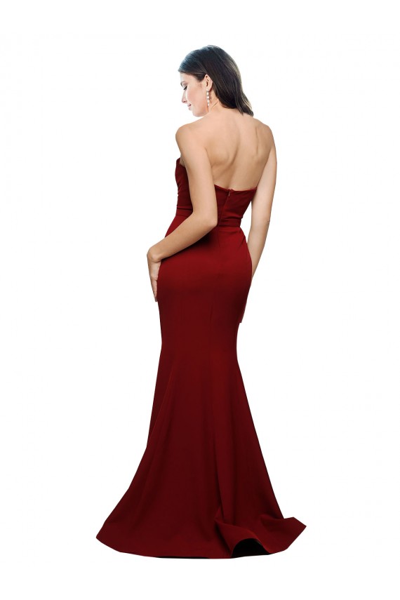 Wholesale Low Back Burgundy Sheath Strapless Long Prom Dress Canada