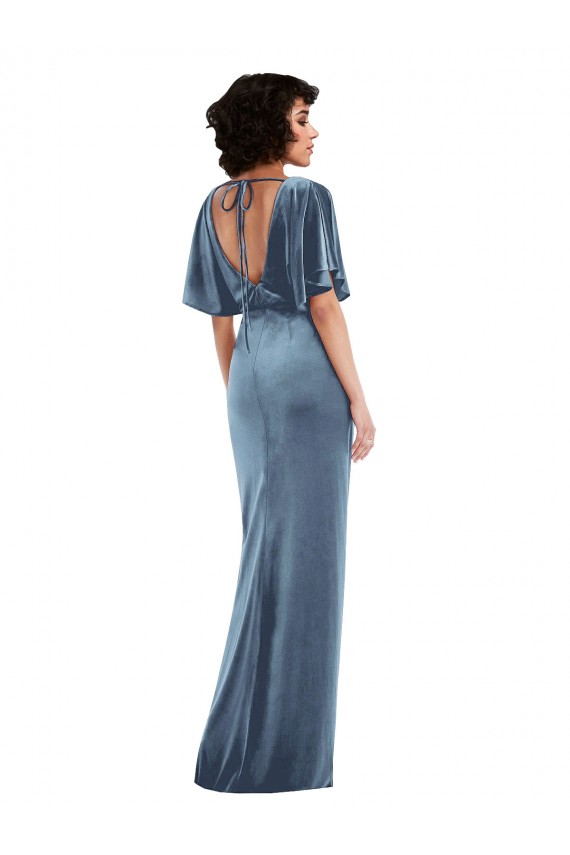 Wholesale Open Back Dusty Blue Sheath Long Prom Dress Canada