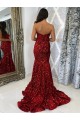 Wholesale Burgundy Sheath Sweetheart Court Train Prom Dress Canada