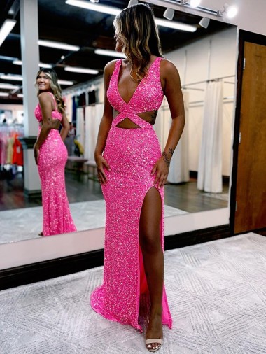 Wholesale Sheath V-Neck Long Sweep Train Prom Dress Canada