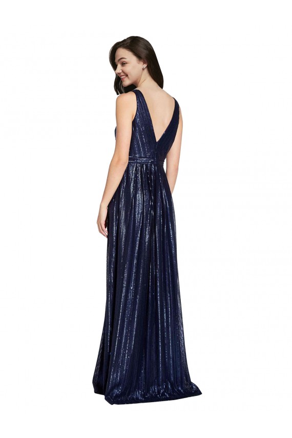 Wholesale V-Back Dark Navy Sheath V-Neck Long Prom Dress Canada