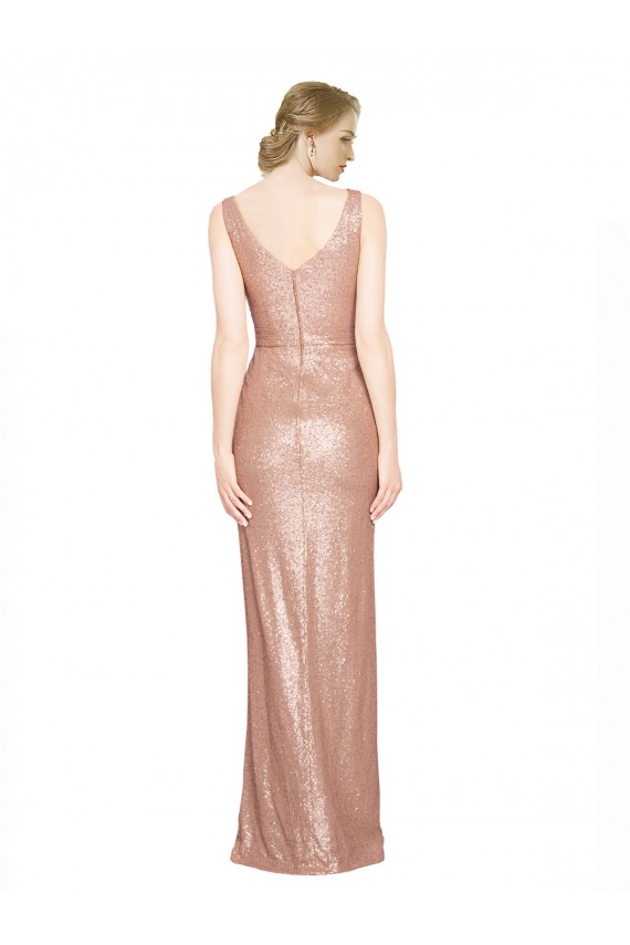 Wholesale Rose Gold Sheath V-Neck Long Prom Dress Canada