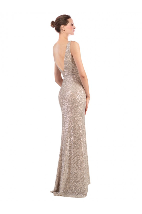 Wholesale V-Back Silver Sheath V-Neck Long Prom Dress Canada