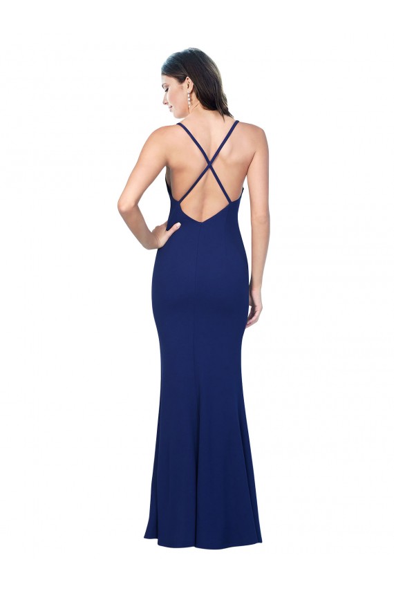 Wholesale Open Back Royal Blue Sheath V-Neck Long Prom Dress Canada