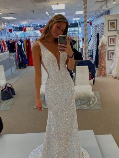 Wholesale Sheath V-Neck Sweep Train Prom Dresses Canada