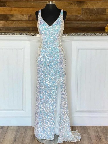 Wholesale Sheath V-Neck Sweep Train Prom Dress Canada