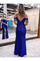 Wholesale Royal Blue Sheath V-Neck Long Prom Dress Canada