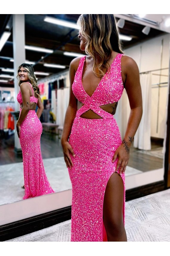 Wholesale Sheath V-Neck Long Sweep Train Prom Dress Canada