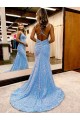 Wholesale Periwinkle Sheath V-Neck Sweep Train Evening Gown Canada