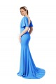 Wholesale V-Back Peacock Blue Mermaid Sheath V-Neck Sweep Train Prom Dress Canada
