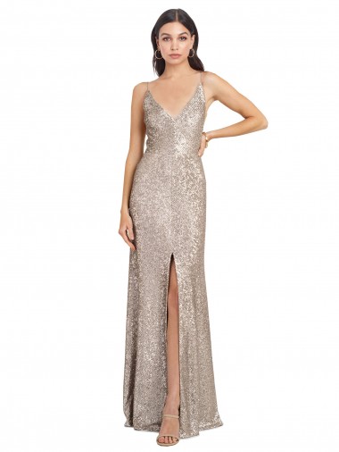 Wholesale V-Back Silver Sheath High Neck Long Prom Dress Canada