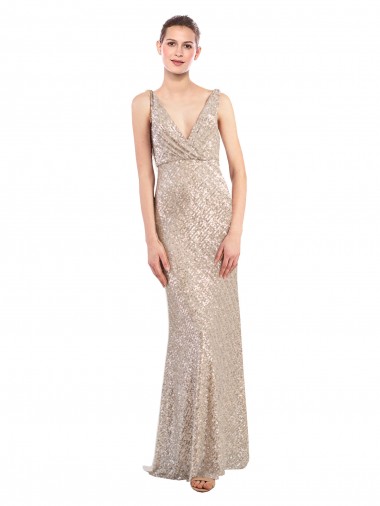 Wholesale V-Back Silver Sheath V-Neck Long Prom Dress Canada