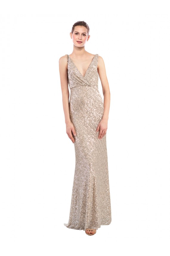 Wholesale V-Back Silver Sheath V-Neck Long Prom Dress Canada