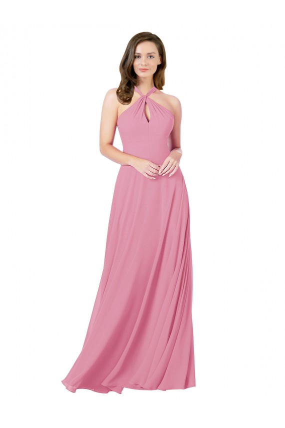 Wholesale Keyhole Back Skin Pink A-Line Halter Neck Long Prom Dress Canada