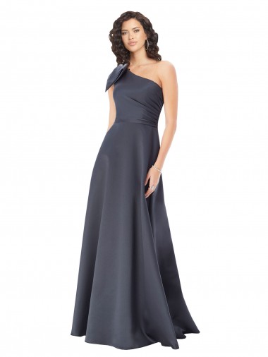 Wholesale Satin A-Line One Shoulder Sleeveless Long Prom Dress Canada