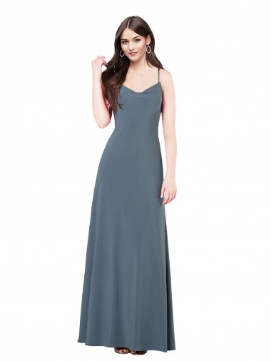 Wholesale Low Back Slate Grey A-Line V-Neck Long Prom Dress Canada