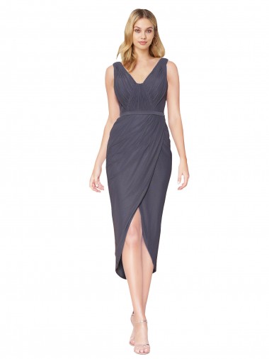 Wholesale V-Back Slate Grey Mermaid High Neck Cocktail Length High Low Prom Dress Canada