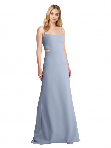 Wholesale Open Back Smoke Blue A-Line Scoop Neck Long Prom Dress Canada