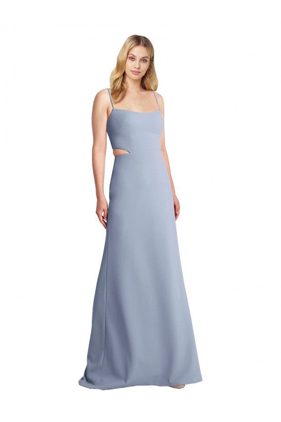Wholesale Open Back Smoke Blue A-Line Scoop Neck Long Prom Dress Canada