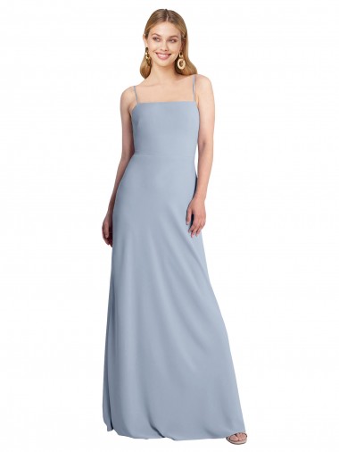 Wholesale Open Back Smoke Blue A-Line Square Neck Long Prom Dress Canada