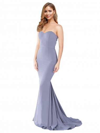 Wholesale Low Back Smoke Blue Mermaid Strapless Long Prom Dress Canada