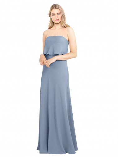 Wholesale Smoke Blue Sheath High Neck Long Stretch Crepe Prom Dress Canada