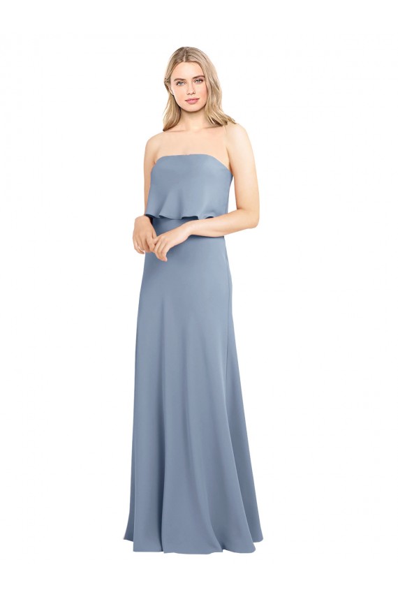 Wholesale Smoke Blue Sheath High Neck Long Stretch Crepe Prom Dress Canada