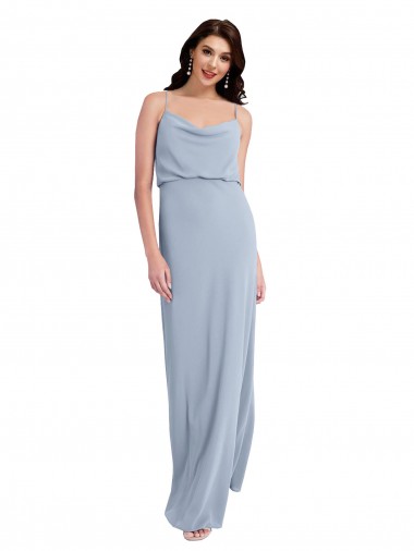 Wholesale V-Back Smoke Blue Sheath Cowl Neck Long Prom Dress Canada