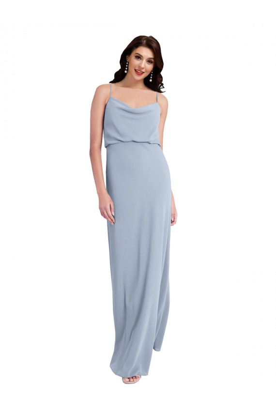 Wholesale V-Back Smoke Blue Sheath Cowl Neck Long Prom Dress Canada