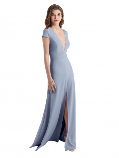 Wholesale Smoke Blue Sheath High Neck Long Prom Dress Canada