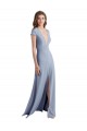 Wholesale Smoke Blue Sheath High Neck Long Prom Dress Canada
