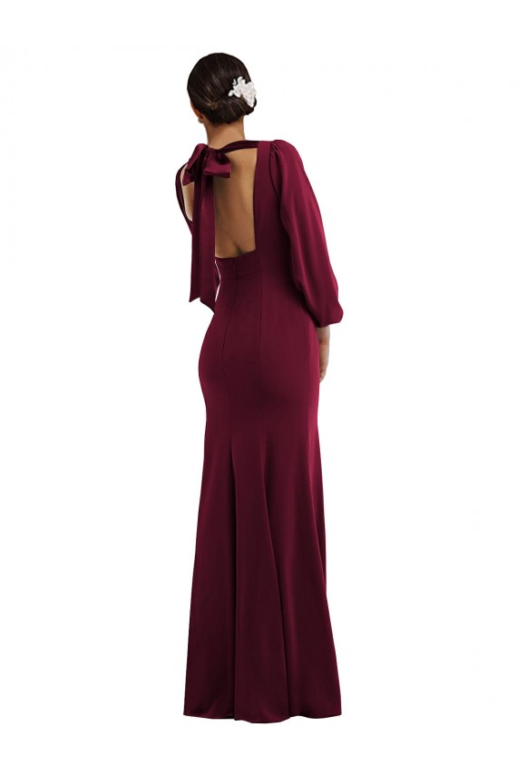 Wholesale Burgundy Gold Trumpet Bateau Neck Long Stretch Crepe Prom Dress Canada
