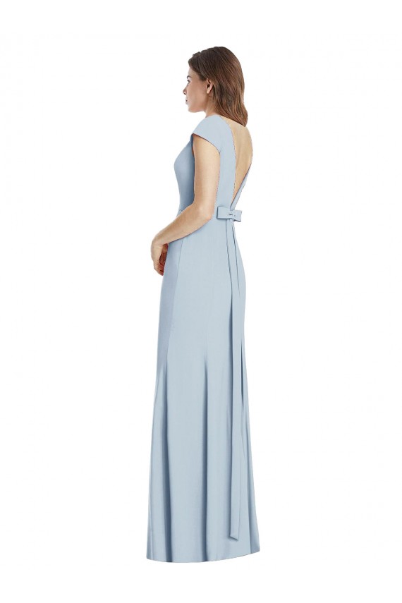 Wholesale Open Back Light Sky Blue Trumpet Bateau Neck Long Prom Dress Canada
