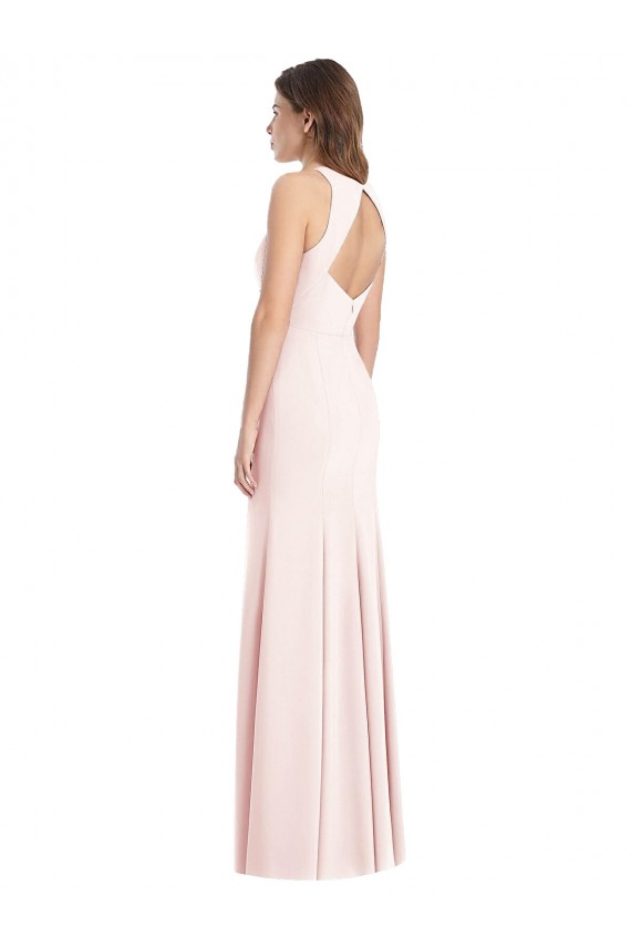 Wholesale Pink Trumpet Bateau Neck Long Stretch Crepe Prom Dress Canada
