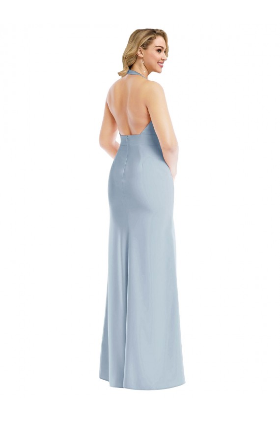 Wholesale Light Sky Blue Trumpet Halter Neck Long Stretch Crepe Prom Dress Canada