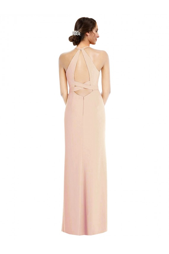 Wholesale Open Back Nude Trumpet Halter Neck Long Prom Dress Canada