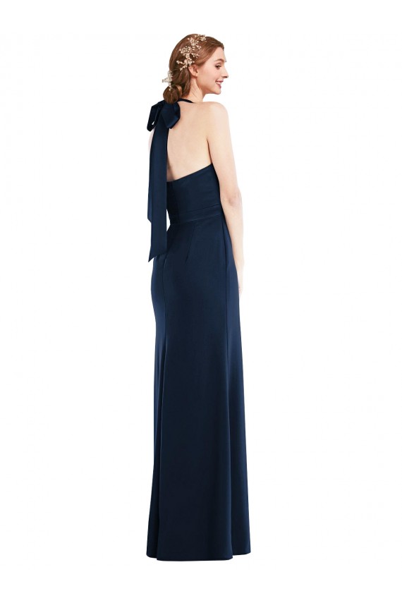 Wholesale Open Back Dark Navy Trumpet High Neck Long Prom Dress Canada