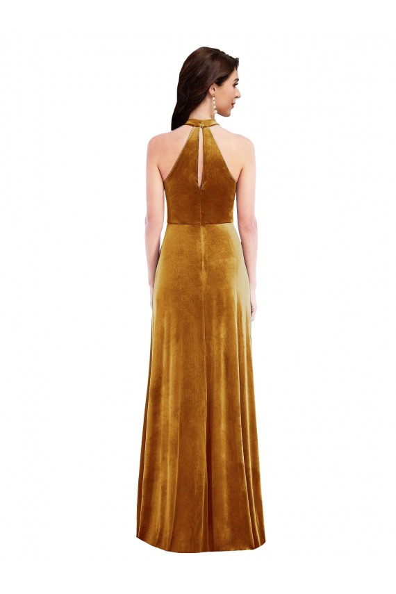 Wholesale Keyhole Back Gold Trumpet High Neck Long Prom Dress Canada