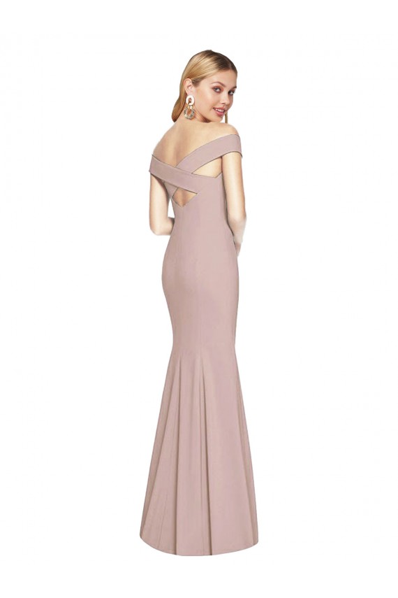 Wholesale Open Back Dusty Pink Trumpet Off the Shoulder Long Prom Dress Canada