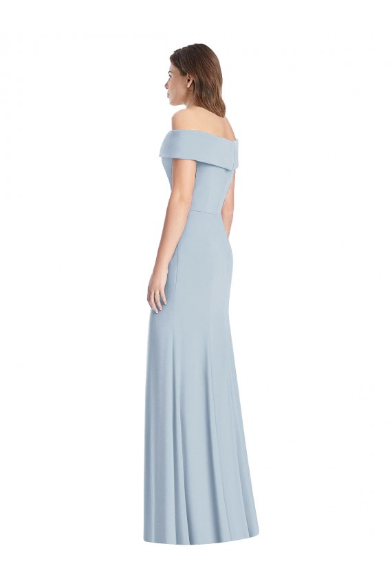 Wholesale Light Sky Blue Trumpet Off the Shoulder Long Stretch Crepe Prom Dress Canada