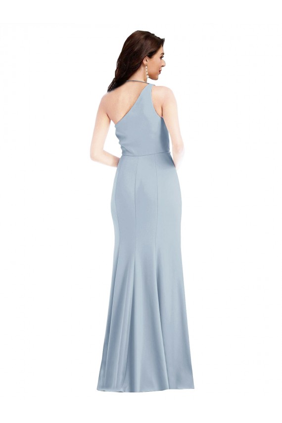 Wholesale Light Sky Blue Trumpet One Shoulder Long Stretch Crepe Evening Prom Dress Canada