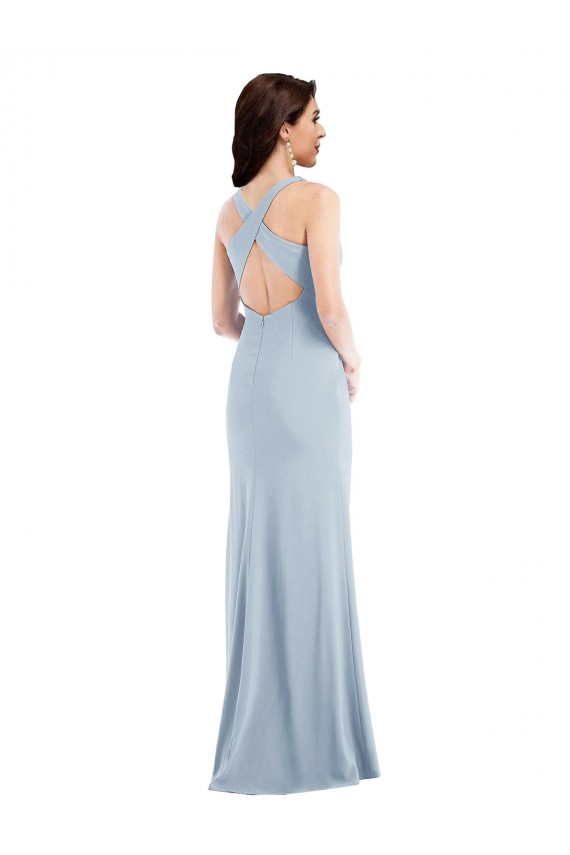 Wholesale Open Back Light Sky Blue Trumpet V-Neck Long Prom Dress Canada