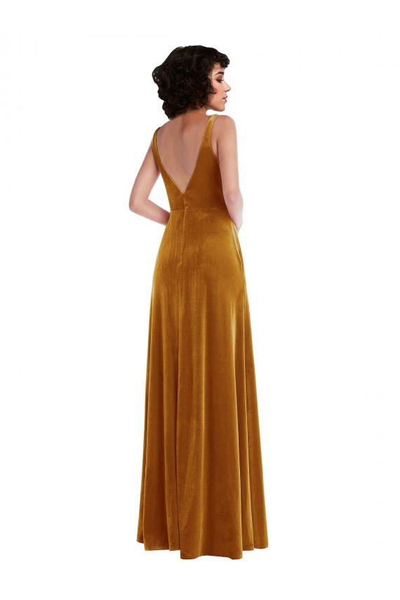 Wholesale V-Back Gold Trumpet V-Neck Long Prom Dress Canada