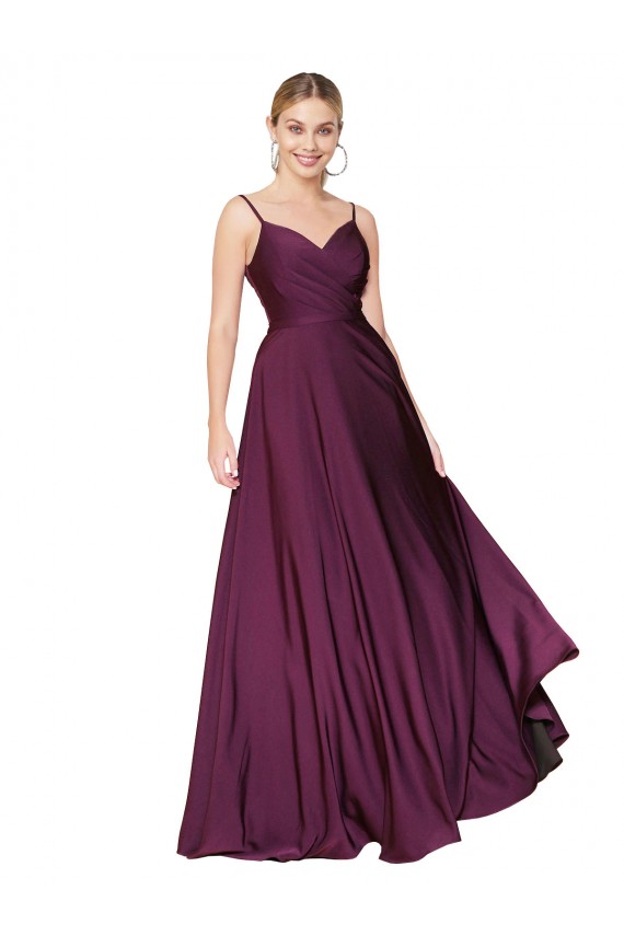 Wholesale V-Back Wild Berry A-Line High Neck Long Prom Dress Canada